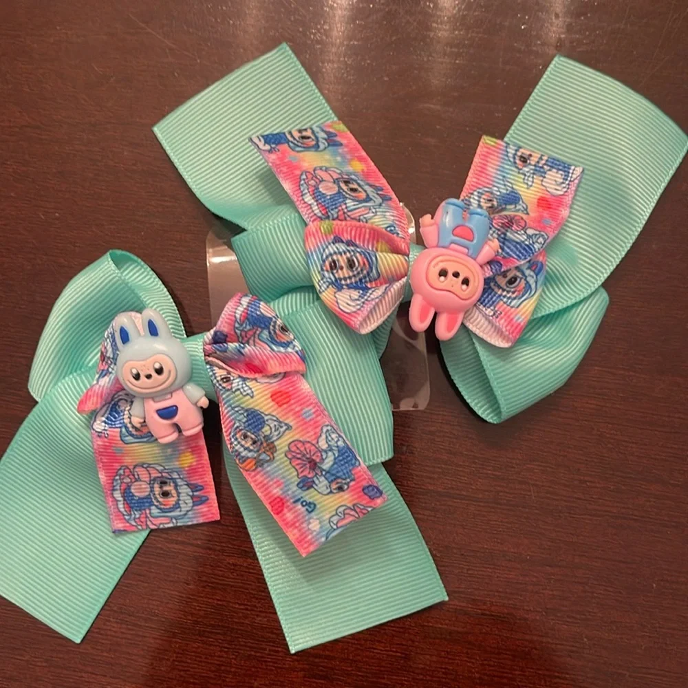 Colorful labubu monster Cartoon Hair Bows nwt set of two